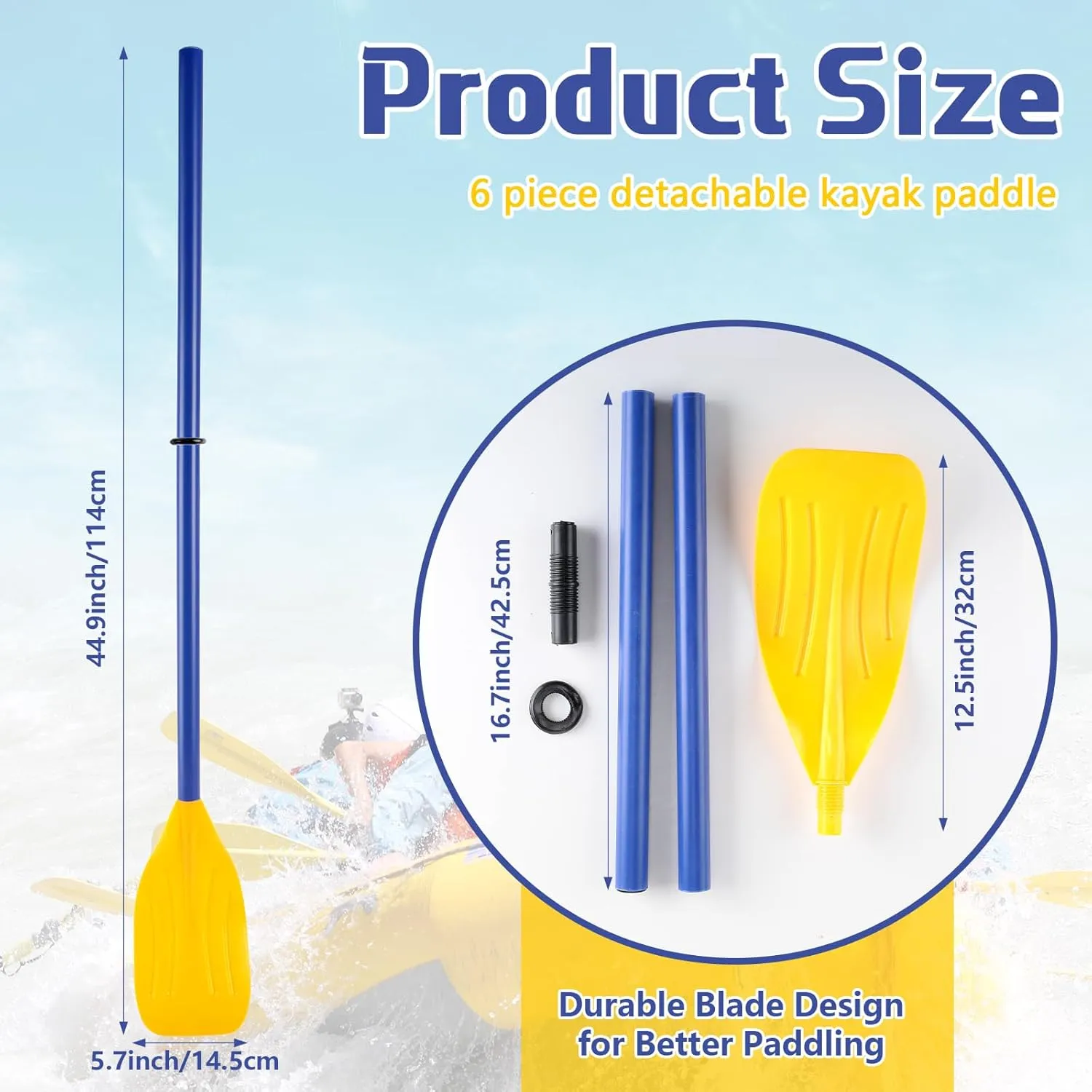 6 Pcs Size Kayak Paddles PVC Boat Oars Detachable Canoe Paddle, Lightweight Design, Ribbed French Oar for Rubber Dinghy Inflatable Boat Water Marine Sports