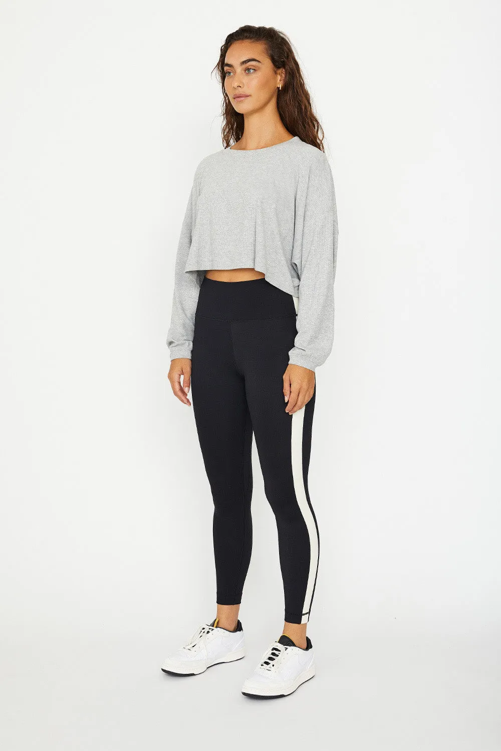Alexa oversize long sleeve crop top heather gray