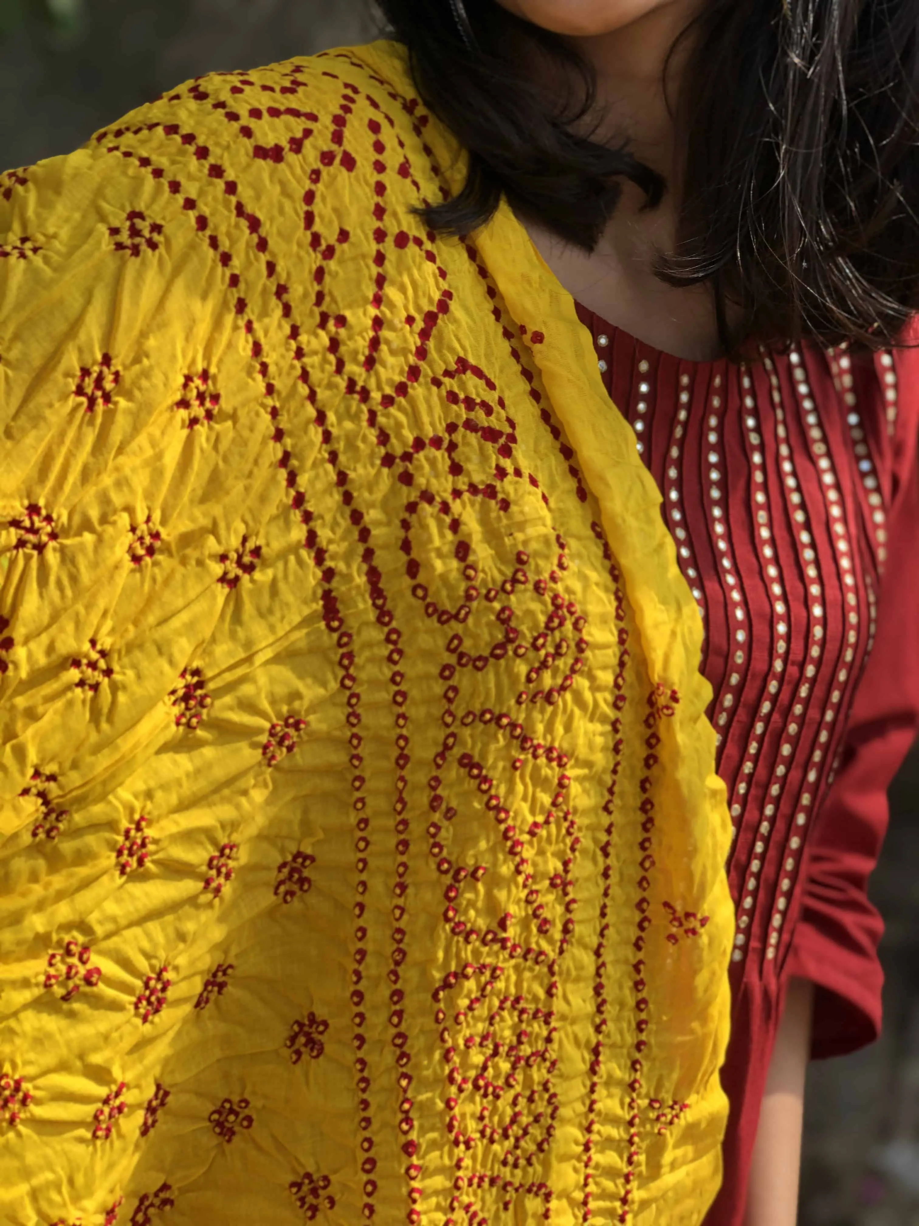 Bandhej Yellow Cotton Dupatta | Relove