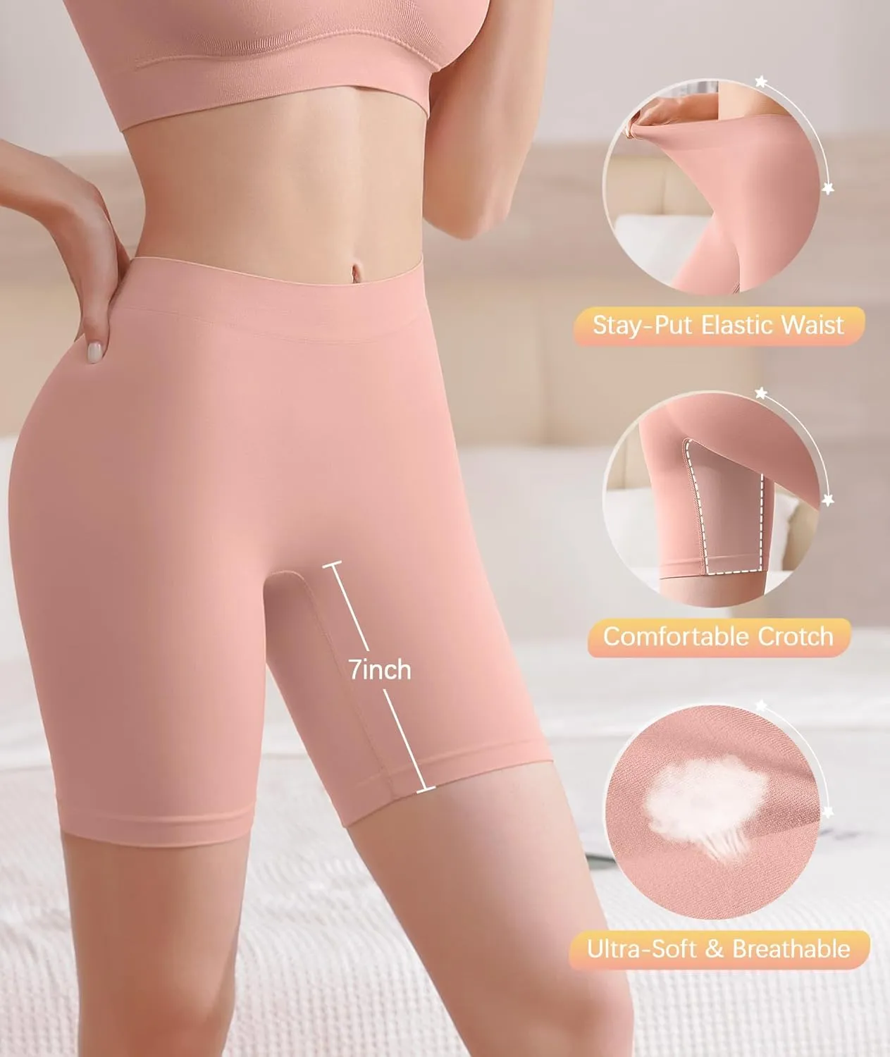 BESTENA Slip Shorts for Under Dresses Seamless Smooth Workout Yoga Bike Shorts for Women