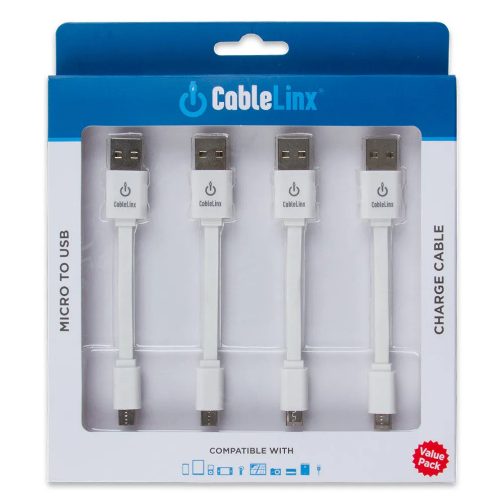 CableLinx 4" Value Pack of 4 Micro to USB-A Charge Flat Cables