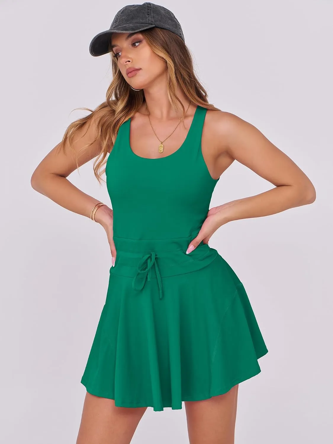 Caracilia Women's Tennis Mini Dresses Workout Built in Shorts Golf Athletic Sleeveless One Piece Summer Active Romper Dress