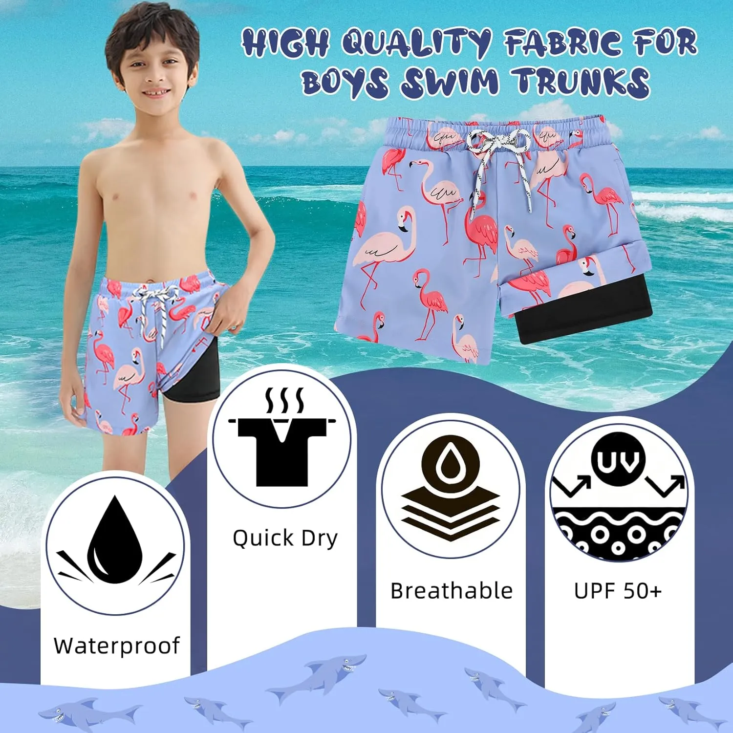 Century Star Boys Swim Trunks with Compression Liner Boys Bathing Suit Toddler Swim Trunks Beach Board Shorts Swimwear