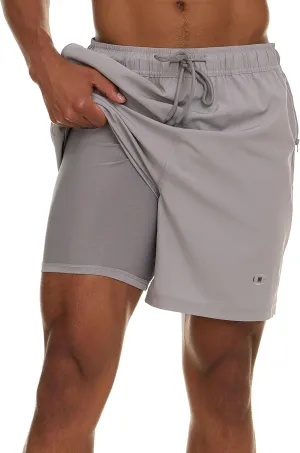 Champion Mens Swim Trunks with Compression Liner, 2 in 1 Mens Bathing Suit Shorts, 7 Inch Inseam Board Shorts for Swimming