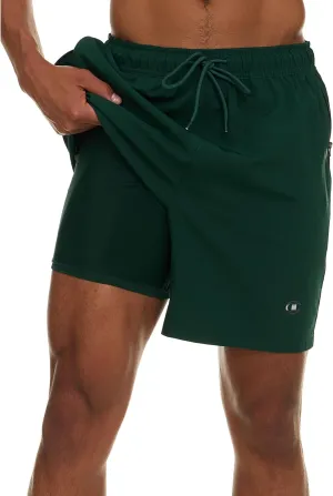 Champion Mens Swim Trunks with Compression Liner, 2 in 1 Mens Bathing Suit Shorts, 7 Inch Inseam Board Shorts for Swimming