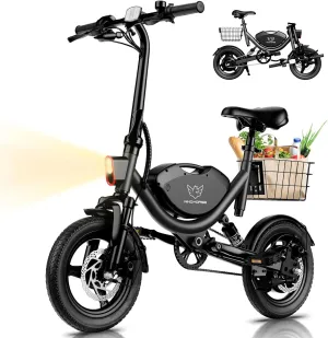 Electric Bike with Basket, 14" Folding Ebike 22 MPH, 35 Miles Range, Dual Suspension, 715W Peak Brushless Motor with 30 Uphill, Adjustable Seat, Commuter Electric Bicycle for Adults 330LBS Load