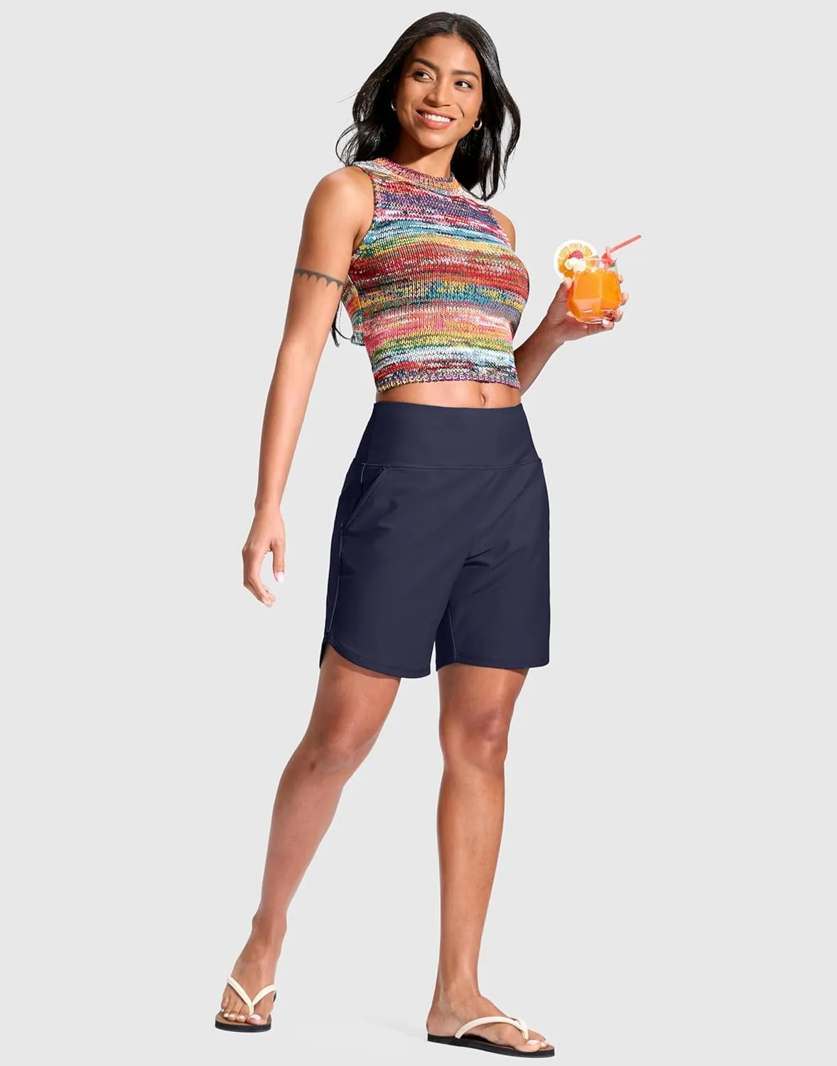 G Gradual Women's 7" Quick Dry Swim Board Shorts Swimming Bottoms High Waisted Beach Shorts for Women with Liner Pockets