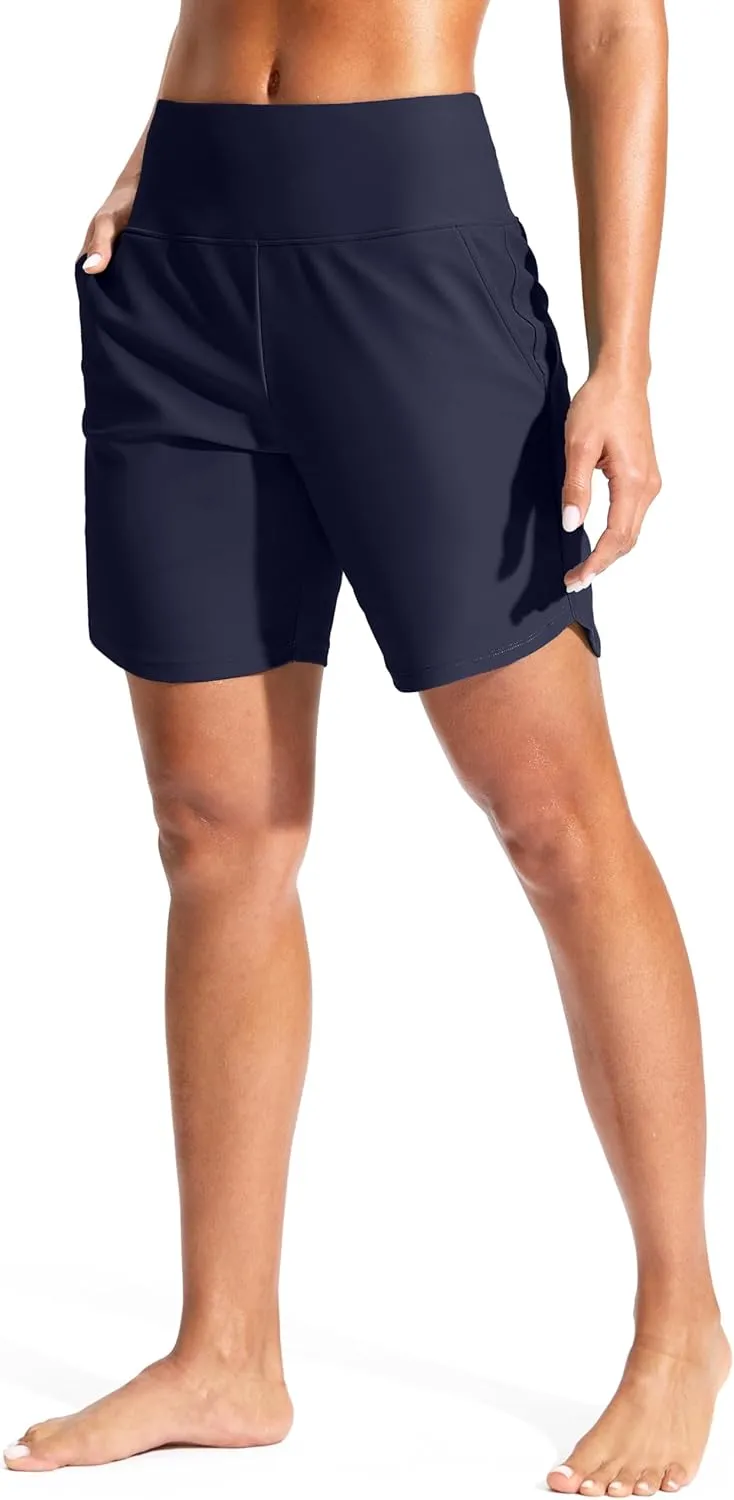 G Gradual Women's 7" Quick Dry Swim Board Shorts Swimming Bottoms High Waisted Beach Shorts for Women with Liner Pockets