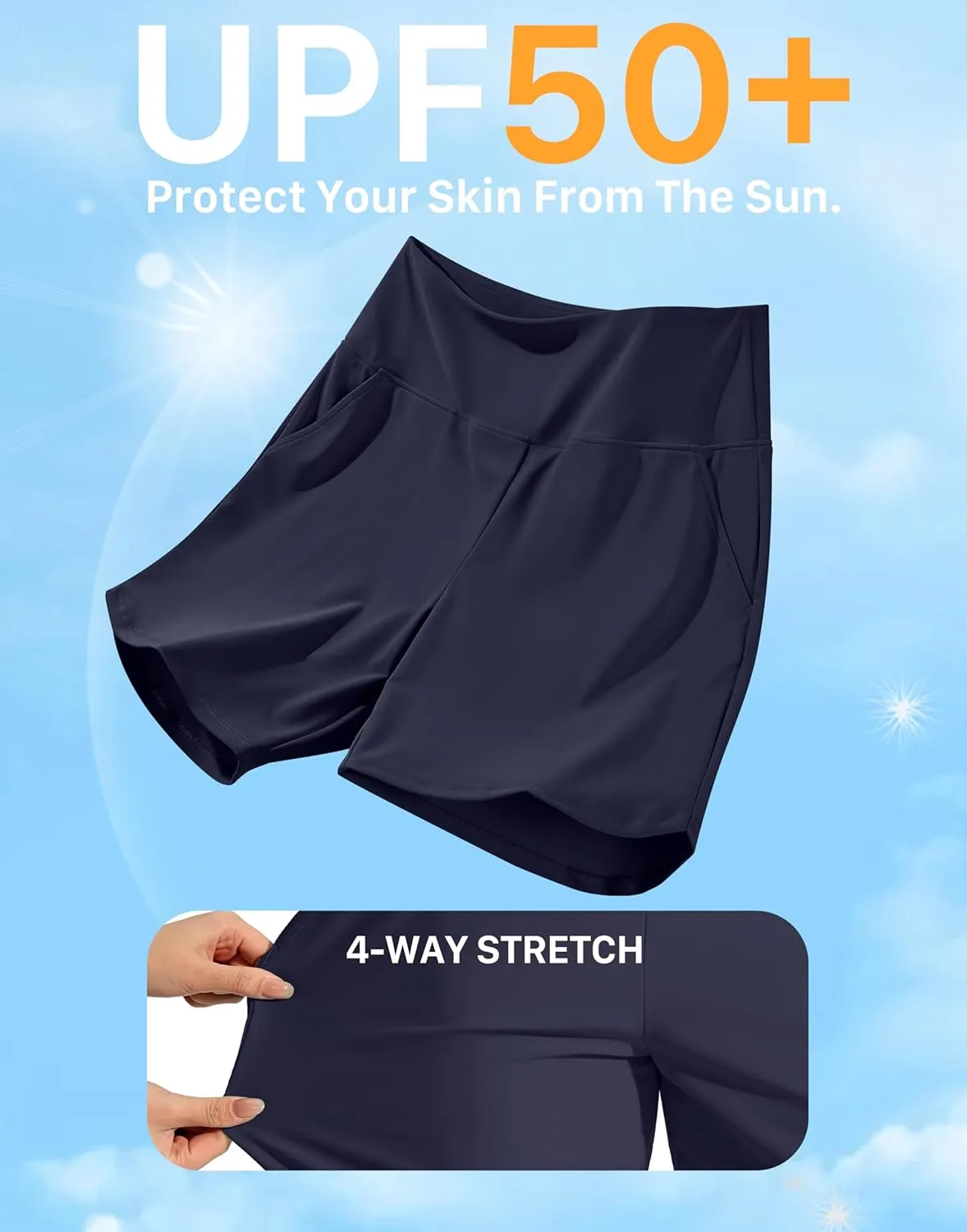G Gradual Women's 7" Quick Dry Swim Board Shorts Swimming Bottoms High Waisted Beach Shorts for Women with Liner Pockets