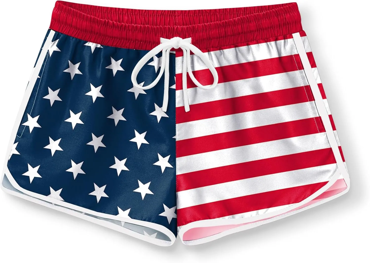 Girls 4th of July Summer Elastic Waist Beach Swim Shorts Quick Dry American Flag Swim Trunks with Pockets 5-14 Years