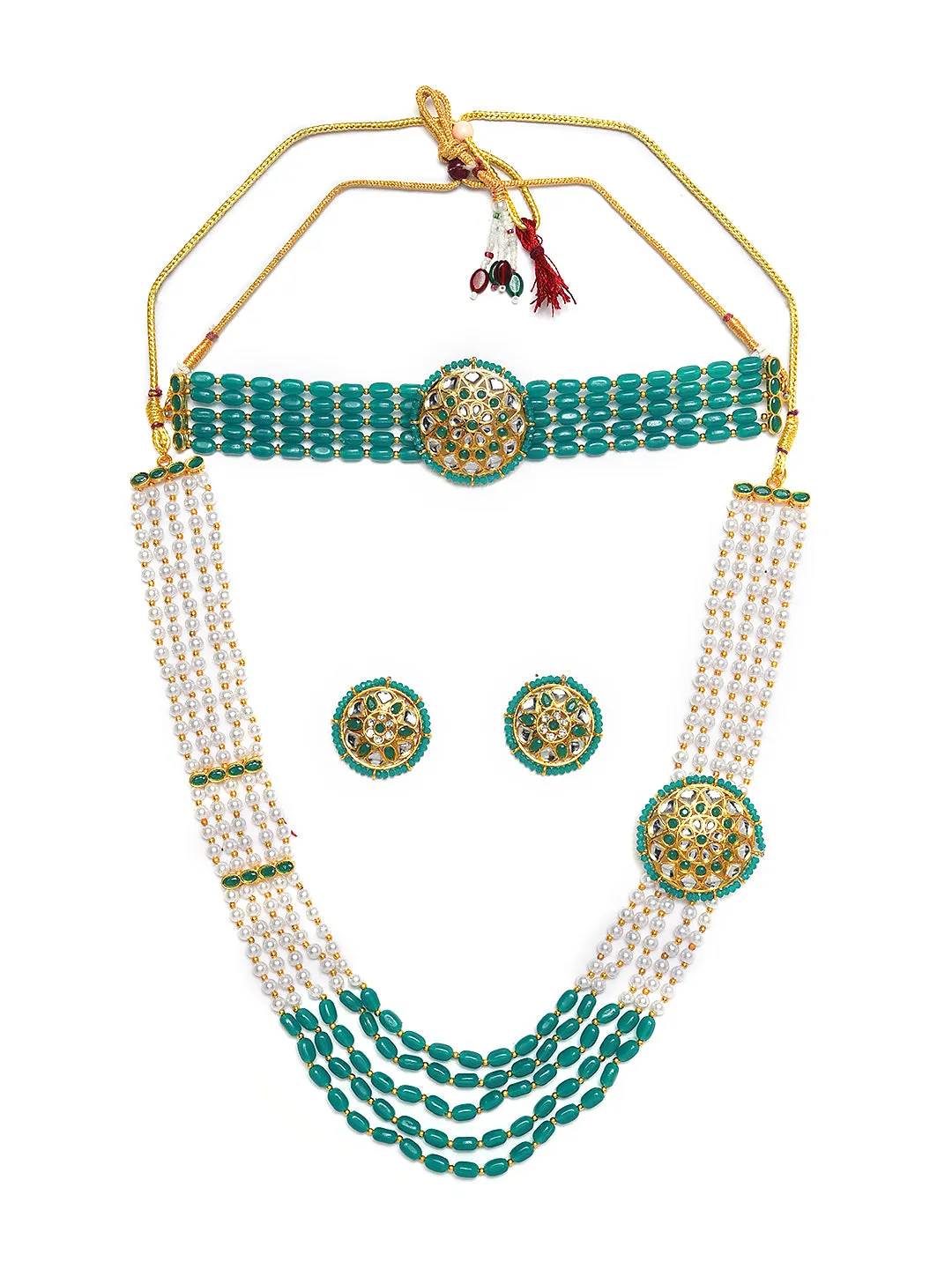 Gold-Plated Green & White Combo Jewellery Set