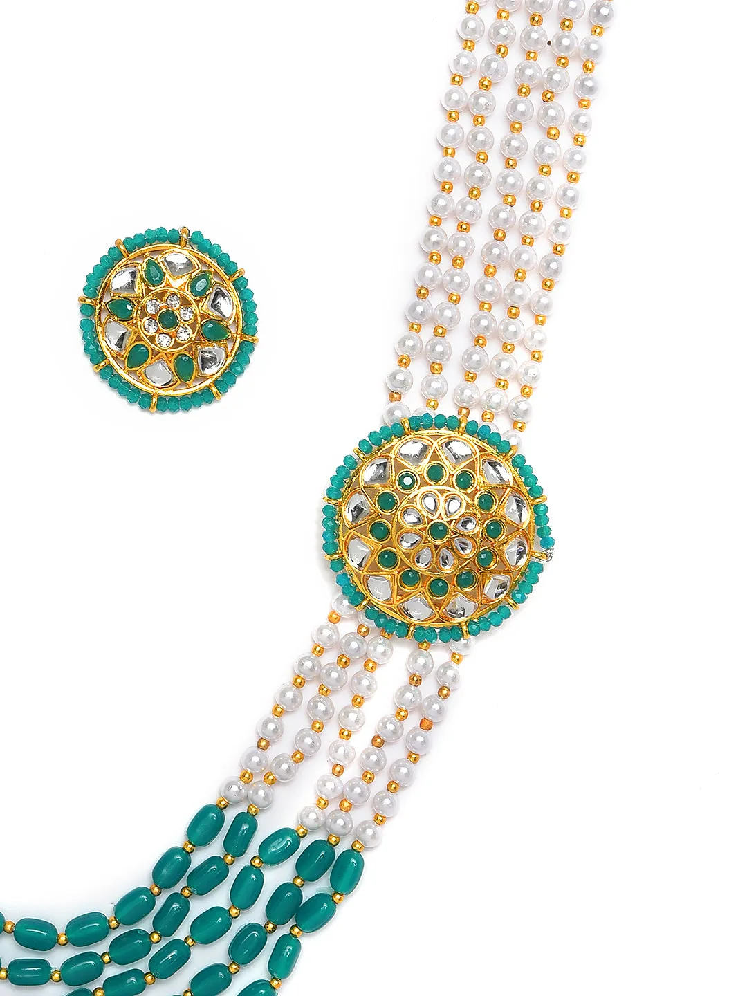 Gold-Plated Green & White Combo Jewellery Set