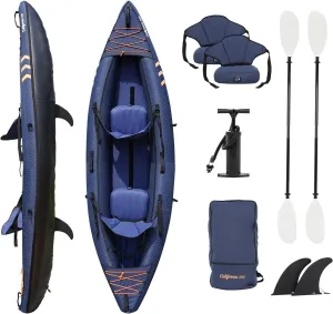 Inflatable Kayak, 2-Person White Water Kayak with 420lb Weight Capacity, Tandem Kayak for Adults with Adjustable Seats, Fins, Pump, Paddles, Carry Bag, Lightweight, Puncture Resistant