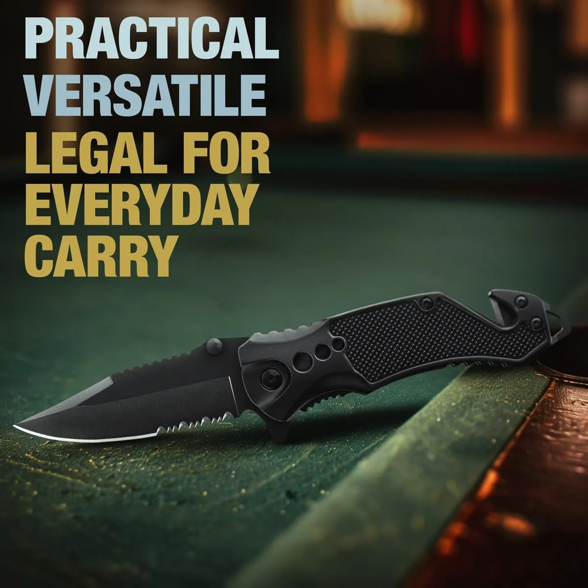 Legal Pocket Knife with 2.95 Serrated Blade, Glass Breaker, Seat Belt Cutter - EDC Sharp Folding Knives with Portable Clip - Small Tool for Tactical Camping Survival Hiking - Gifts for Men 6680