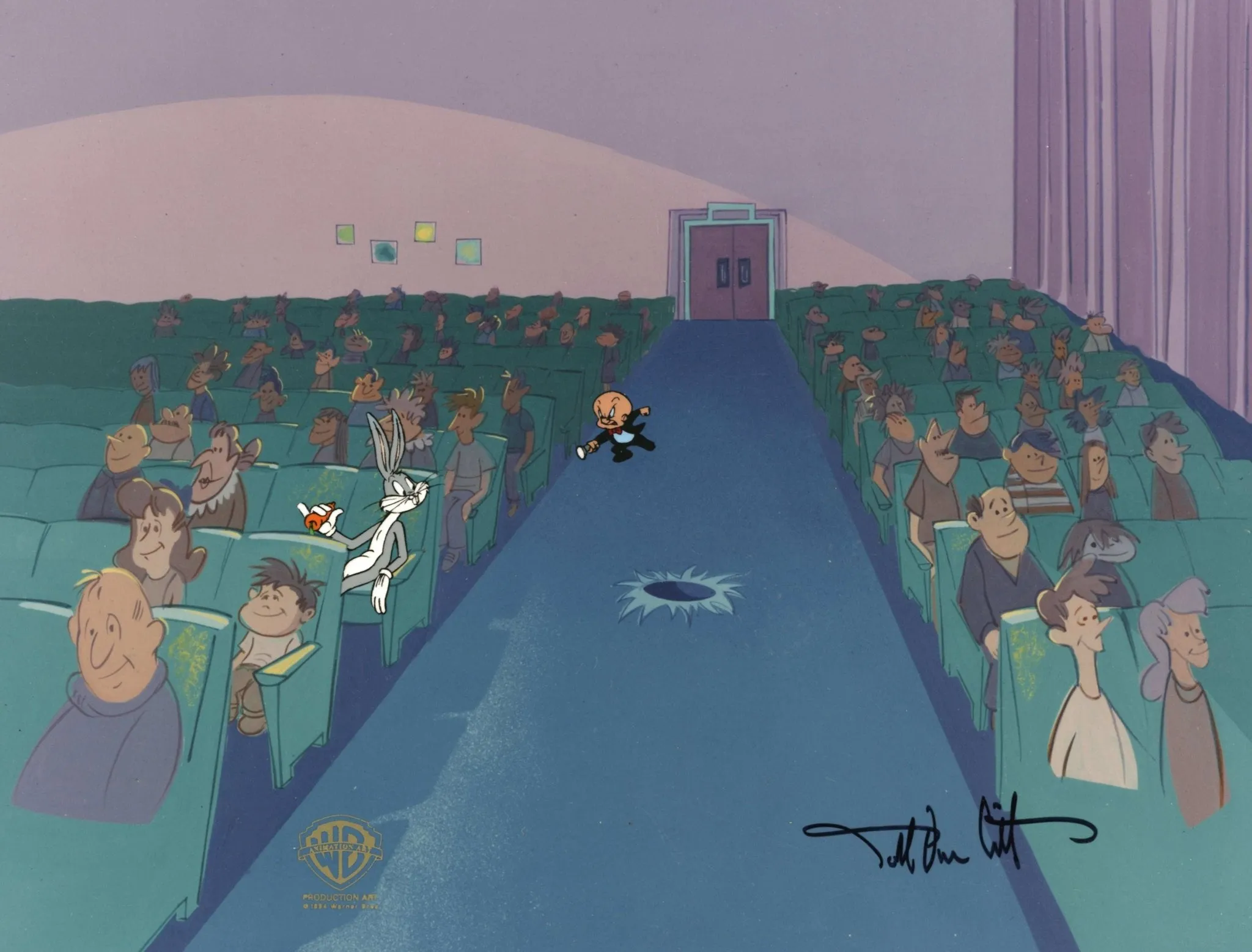 Looney Tunes Original Production Cel Signed By Darrell Van Citters: Bugs Bunny and Elmer Fudd