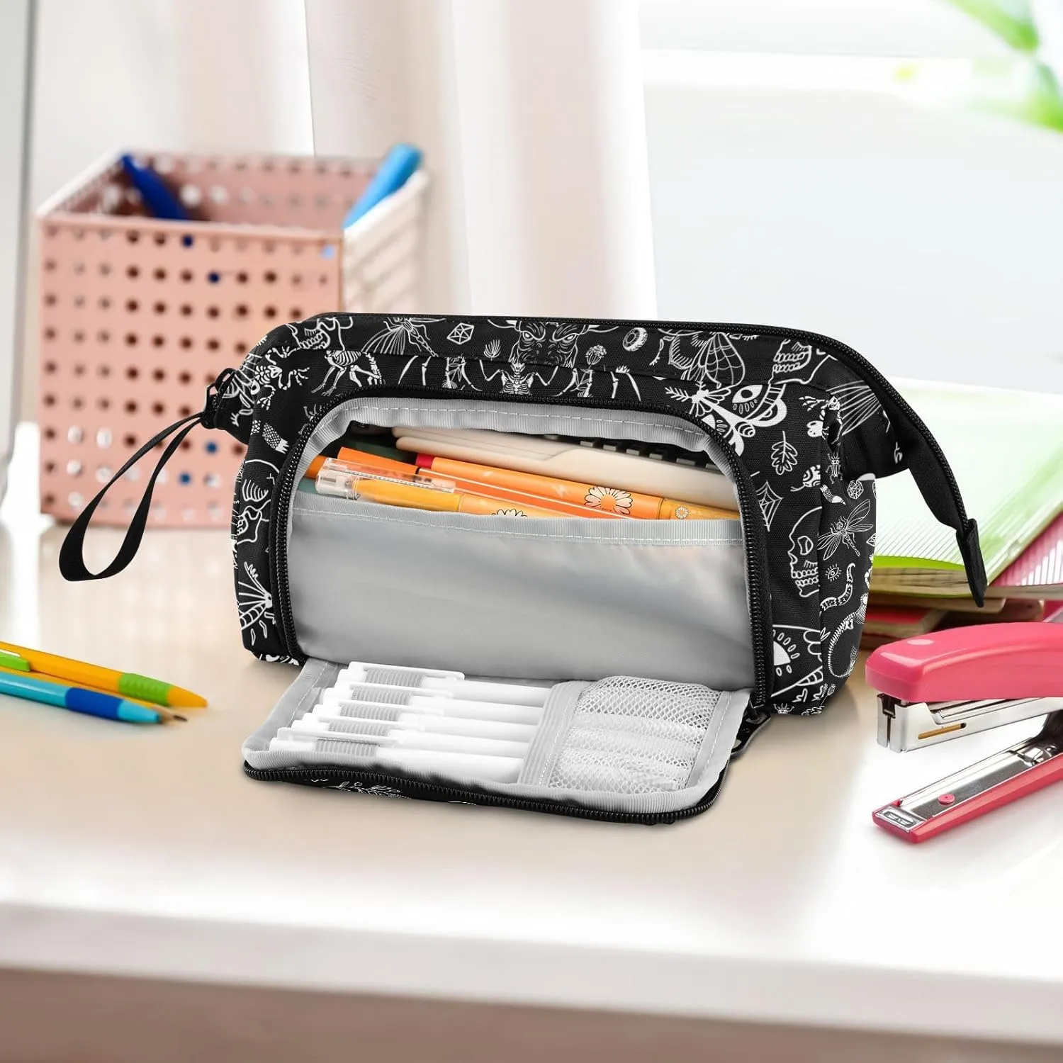 Magic Elements Large Pencil Case Organizer Multifunctional Big Pencil Pouch With Compartments Simple Stationery Pen Bag With Zipper