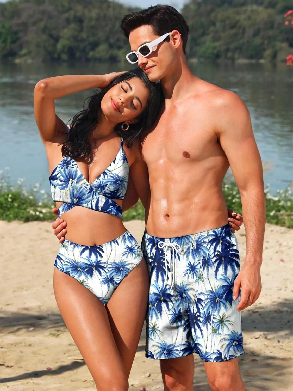 Mens Swim Trunks with Compression Liner 7" Board Shorts with Pockets 2 in 1 Quick Dry Bathing Suits