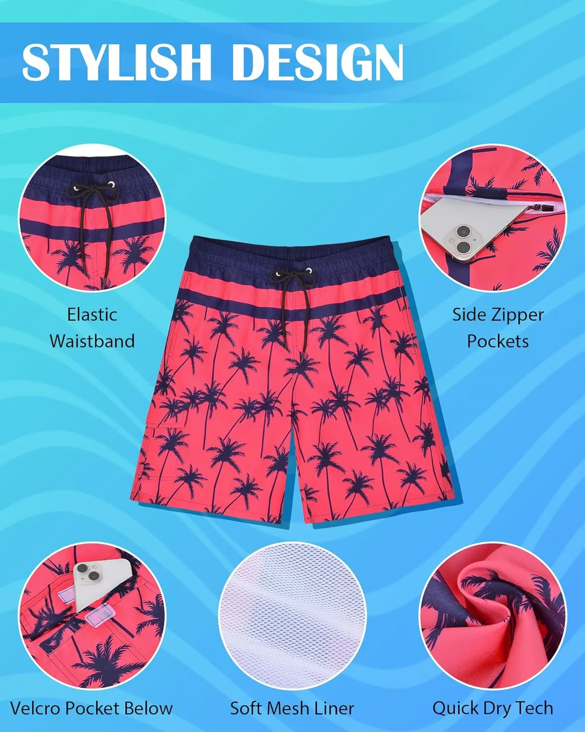 OlyPegic Mens Swim Trunks 9 Inch Quick Dry Board Shorts Mens Bathing Suit Beach Swimwear Mesh Lining with Zipper Pock