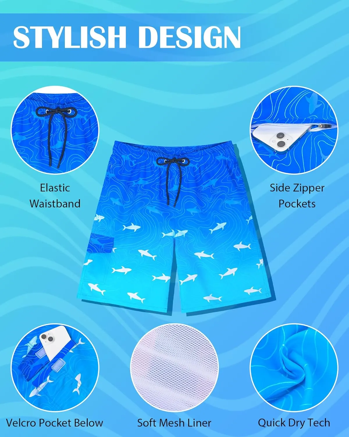 OlyPegic Mens Swim Trunks 9 Inch Quick Dry Board Shorts Mens Bathing Suit Beach Swimwear Mesh Lining with Zipper Pock