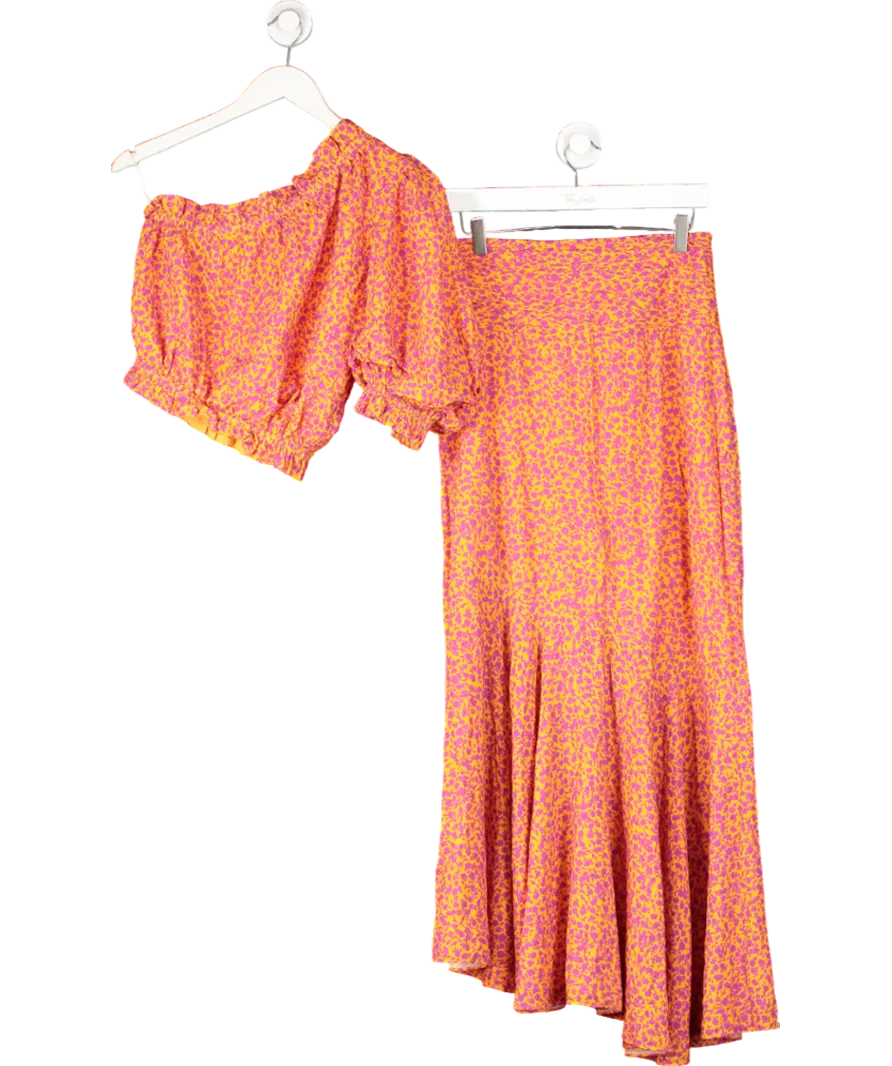 Peony Swimwear Orange One Shoulder Top And Maxi Skirt In Vibrant Floral Print UK 10