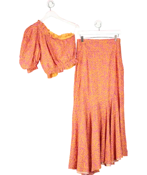 Peony Swimwear Orange One Shoulder Top And Maxi Skirt In Vibrant Floral Print UK 10