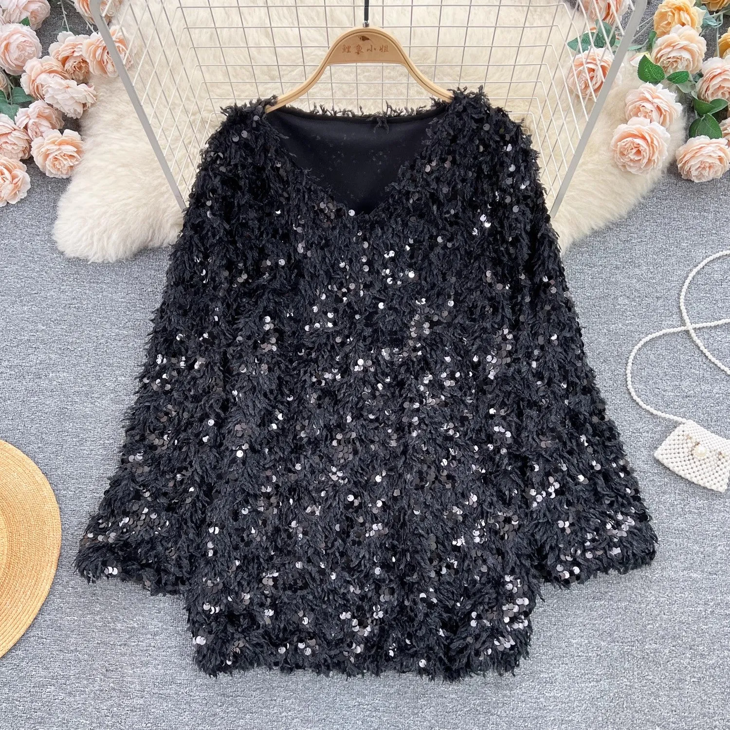 sequined loose fashionable top trend       S4664