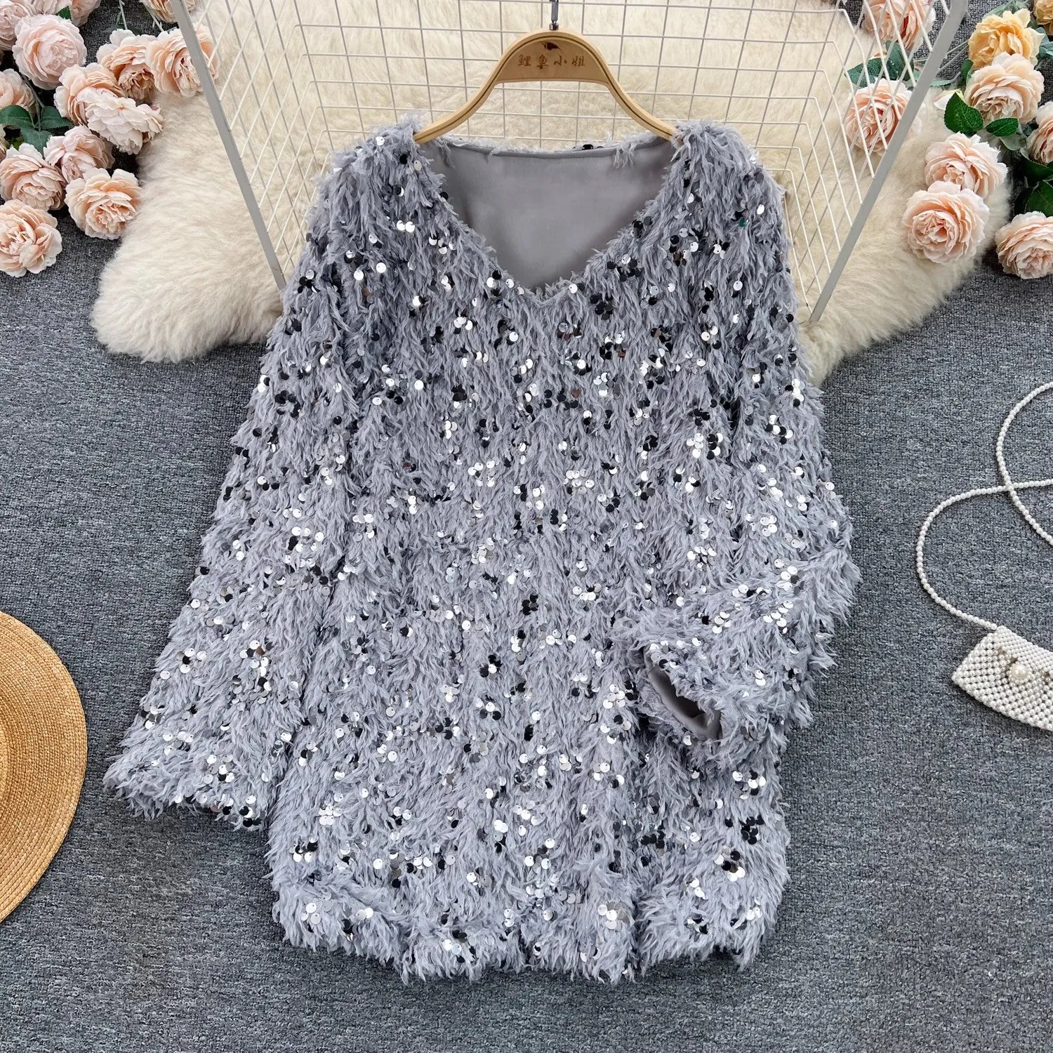 sequined loose fashionable top trend       S4664
