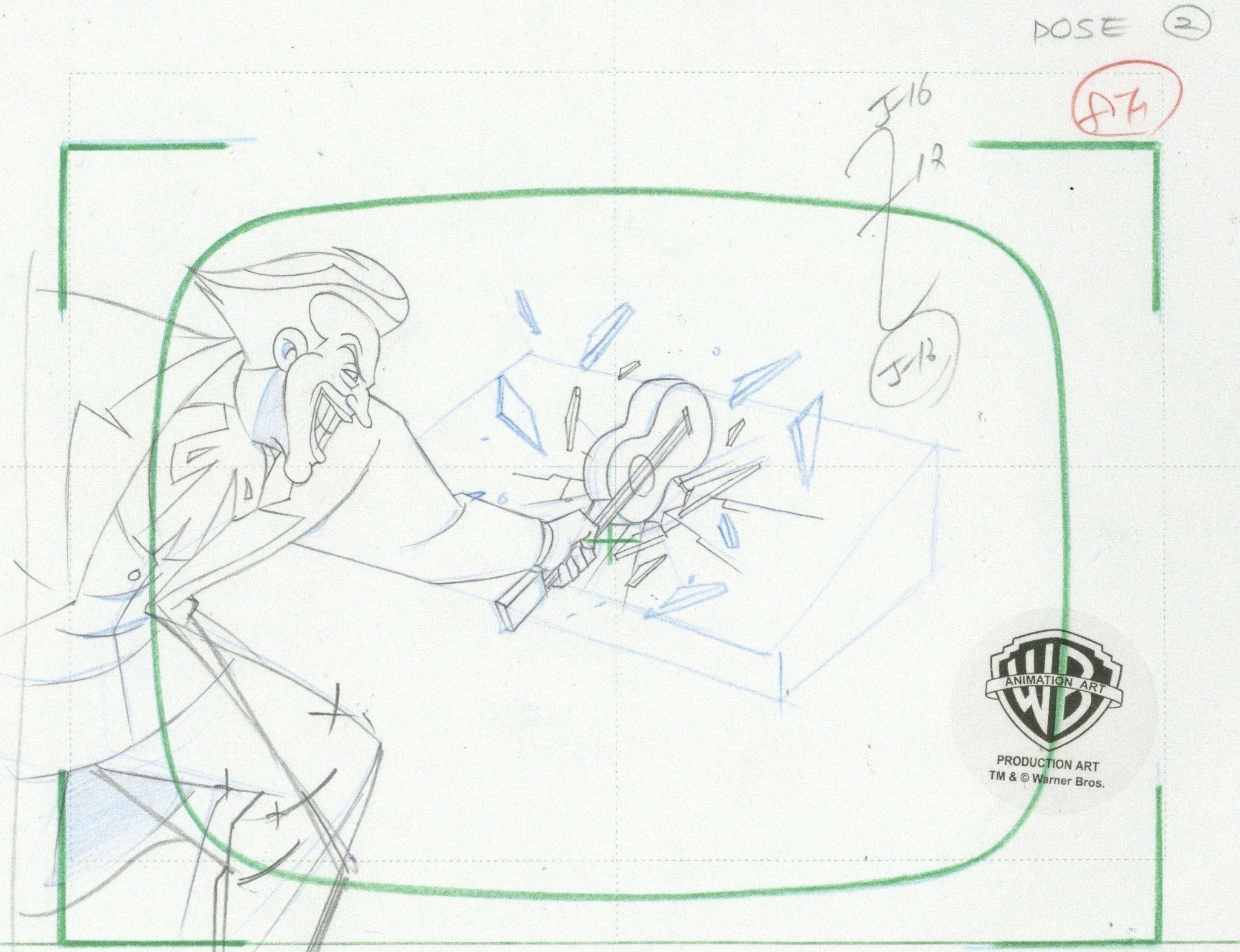 The New Batman Adventures Original Production Cel On Original Background with Matching Drawing: Joker