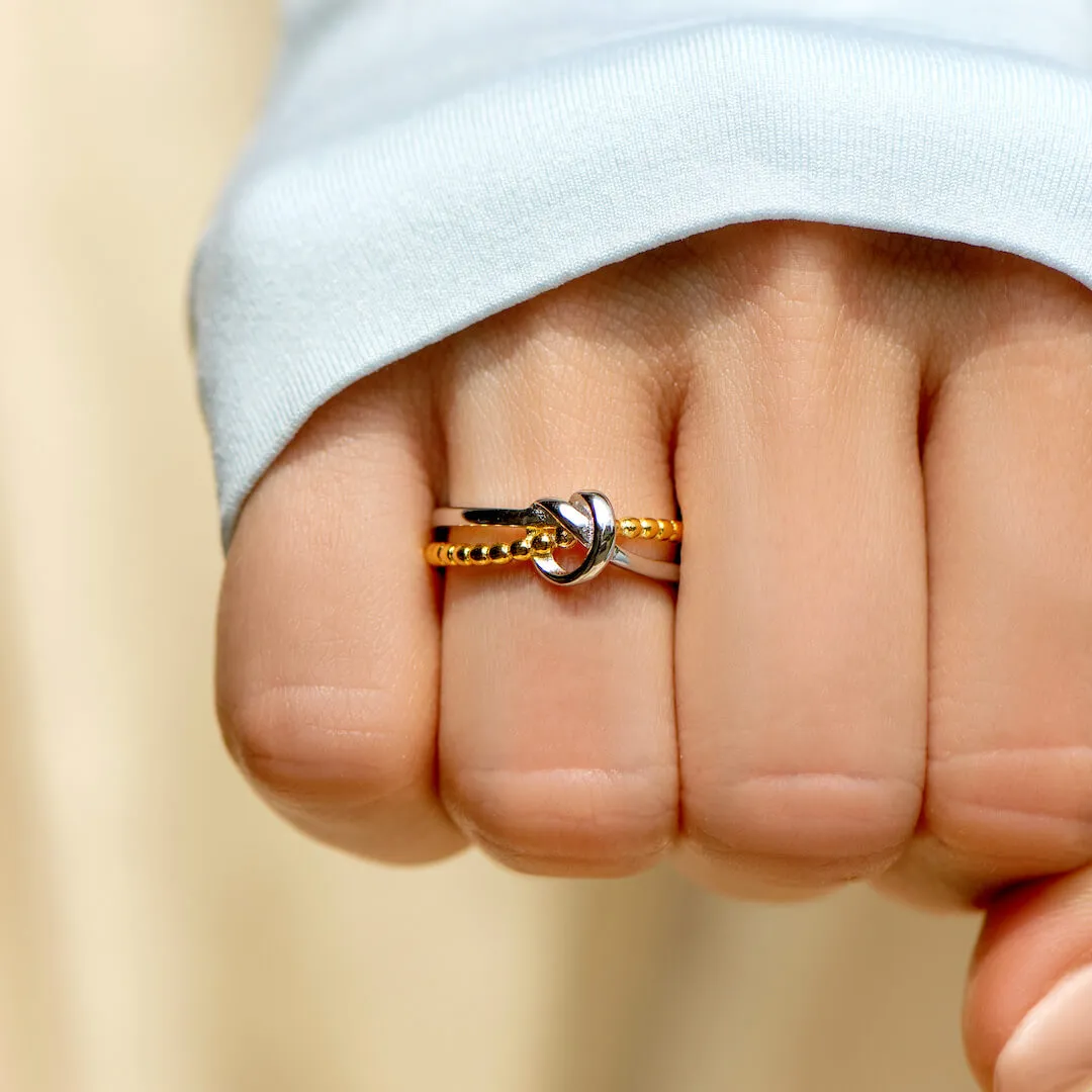 Tied By Angel's Hands - Double Band Heart Knot Ring