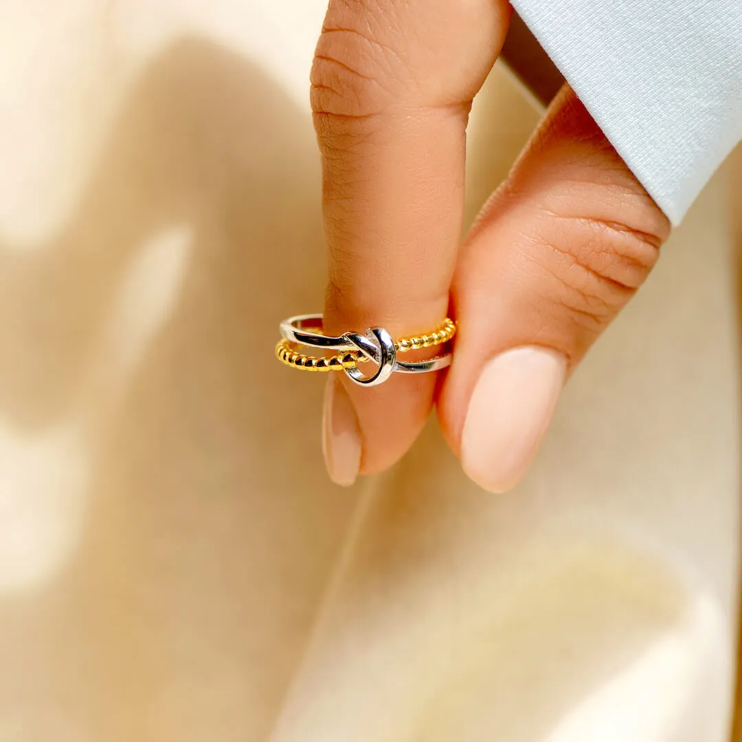 Tied By Angel's Hands - Double Band Heart Knot Ring