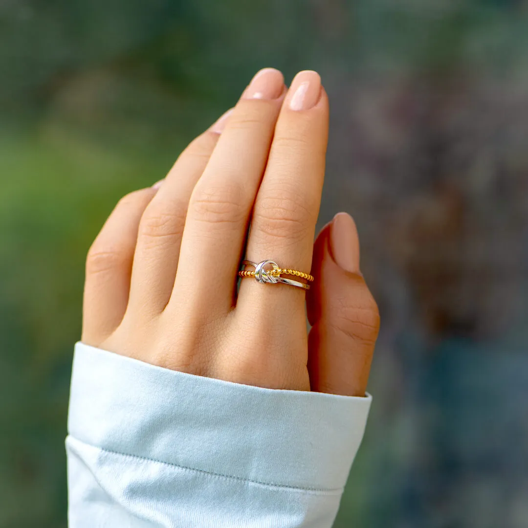 Tied By Angel's Hands - Double Band Heart Knot Ring