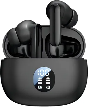 Wireless Earbuds, Bluetooth 5.4 Headphones Ear Buds With Bass Stereo Sound Noise Reduction Earphones, 120H Playtime,IPX7 Waterproof USB-C , Touch Control LED Display Headset For Work Sport (Black)