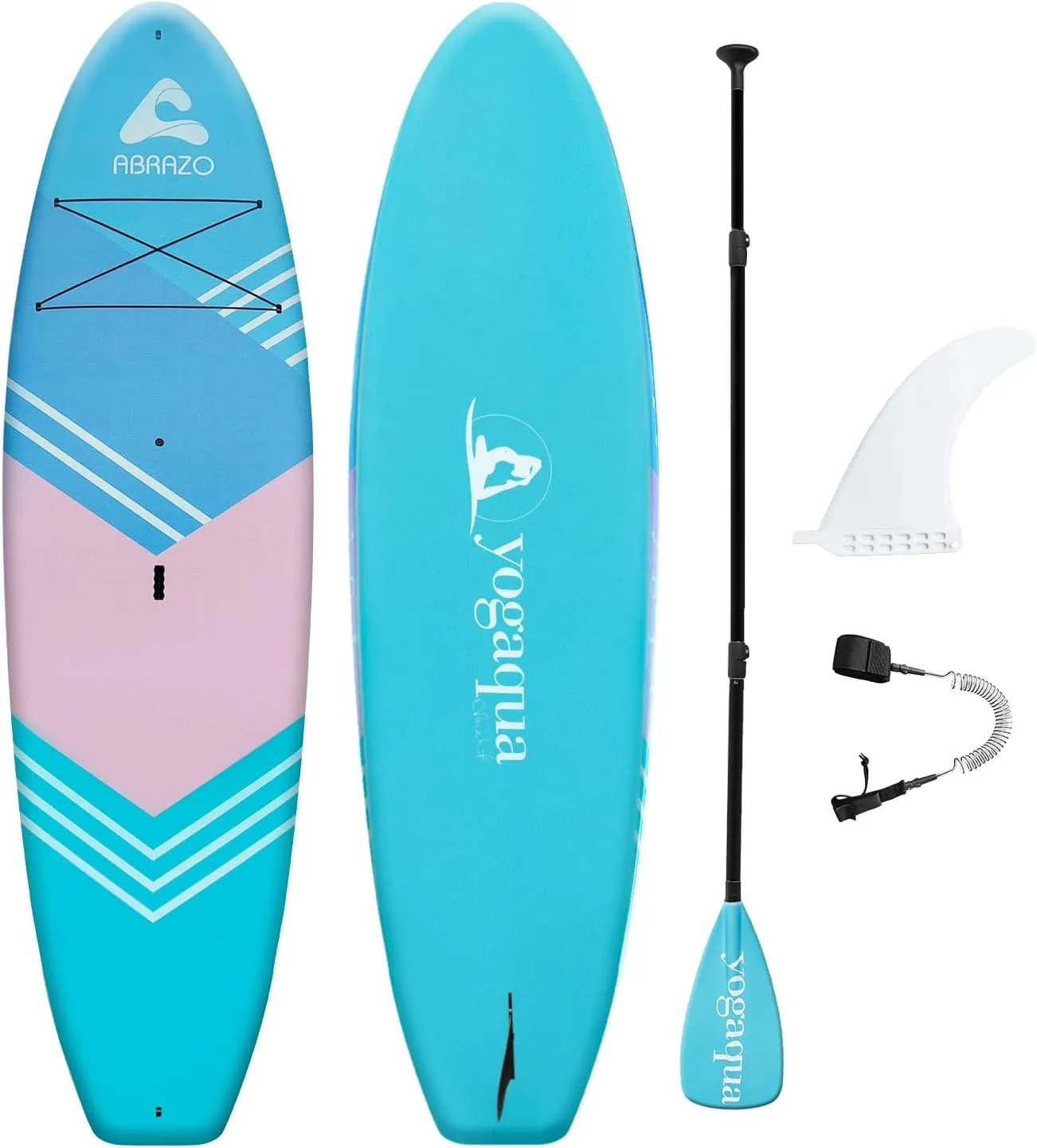 YOGAqua 10'6" x 34" x 5" Rigid Stand Up Paddle Board, Extra Wide Hardboard Designed by Yoga Guru, Versatile Yoga SUP with Paddle/Ankle Leash/Bottom Fin, Non-Slip EVA Deck, Encased in Fiberglass