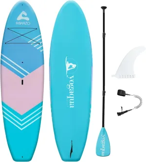 YOGAqua 10'6" x 34" x 5" Rigid Stand Up Paddle Board, Extra Wide Hardboard Designed by Yoga Guru, Versatile Yoga SUP with Paddle/Ankle Leash/Bottom Fin, Non-Slip EVA Deck, Encased in Fiberglass